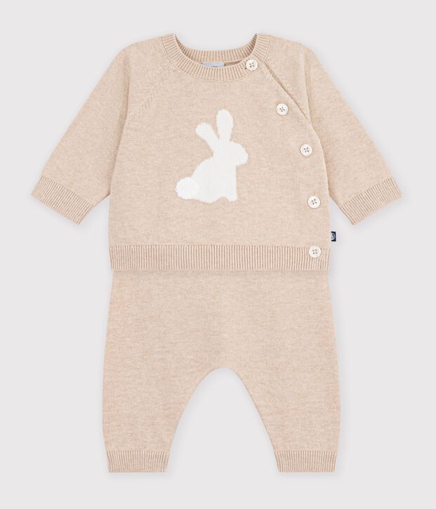 Ensemble b&eacute;b&eacute; en tricot &agrave; motif beige chin&eacute;