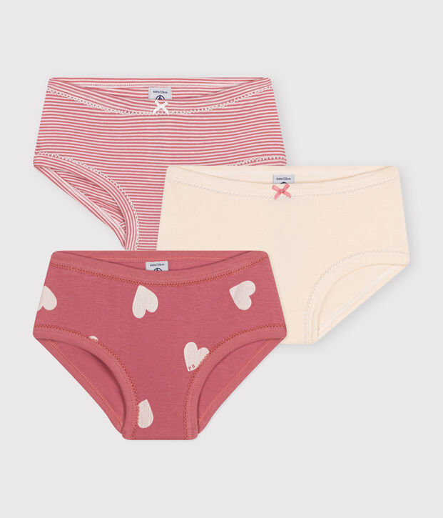 Lot de 3 culottes taille haute c&oelig;ur en coton enfant multicouleur