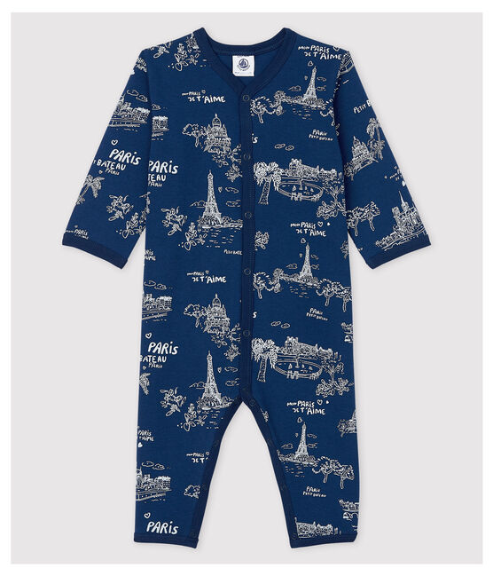 Dors-bien sans pieds toile de Jouy Paris bébé en coton bleu MEDIEVAL/blanc ECUME