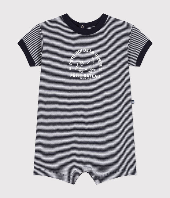 Combinaison courte en jersey bébé bleu SMOKING/blanc MARSHMALLOW