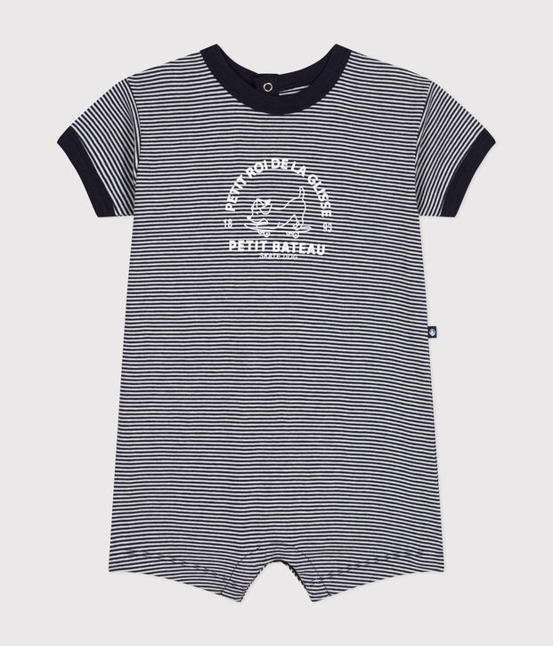Combinaison courte en jersey b&eacute;b&eacute; bleu/blanc