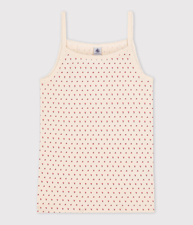 L'ICONIQUE, katoenen damesshirt met bandjes ecru/rood/multicouleur