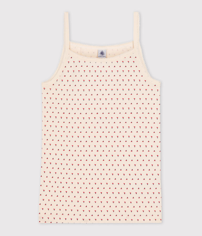 L'ICONIQUE, katoenen damesshirt met bandjes ecru/rood/multicouleur