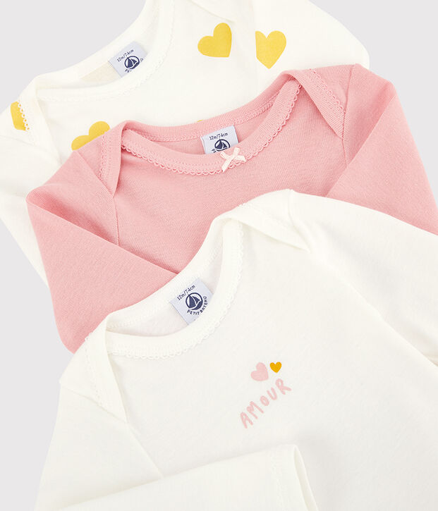 Set van 3 rompers met lange mouwen voor babymeisjes van biologisch katoen multicouleur