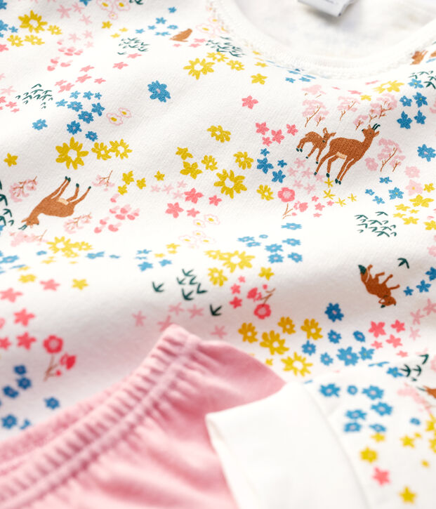 Chemise de nuit imprim&eacute; fleuri petite fille en coton blanc/multicouleur