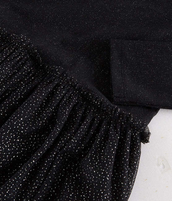 Jurk twee materialen tulle Dames zwart BLACK/geel OR