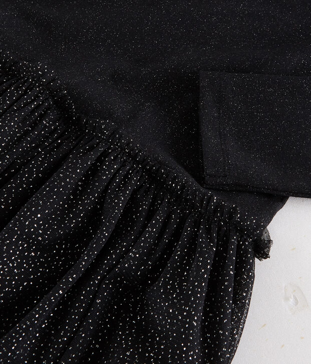 Jurk twee materialen tulle Dames zwart/geel