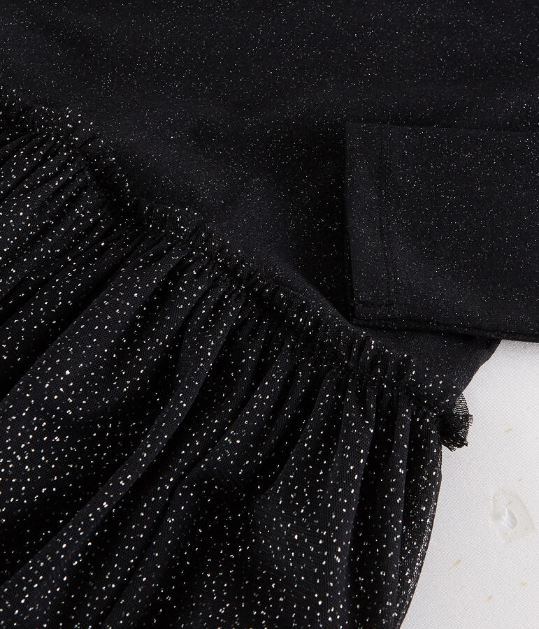 Jurk twee materialen tulle Dames zwart/geel