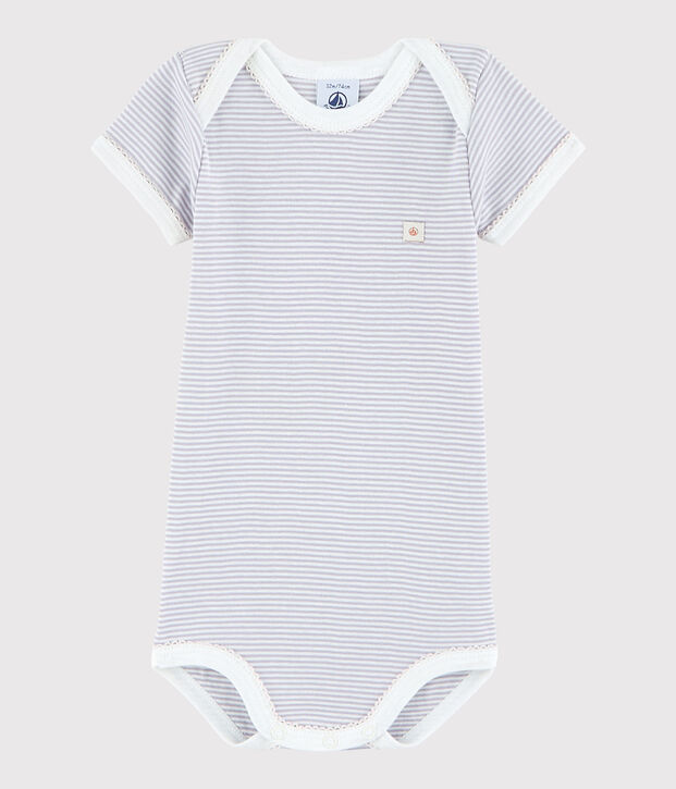 Rompertje met korte mouwen babymeisje purper/wit