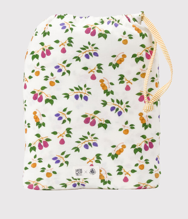 Badcape en washandje met vruchtenprint voor baby's wit/geel/multicouleur