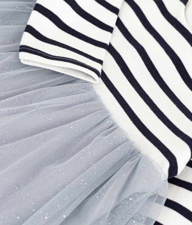 Jurk met lange mouwen van twee materialen voor baby's blauw/multicouleur