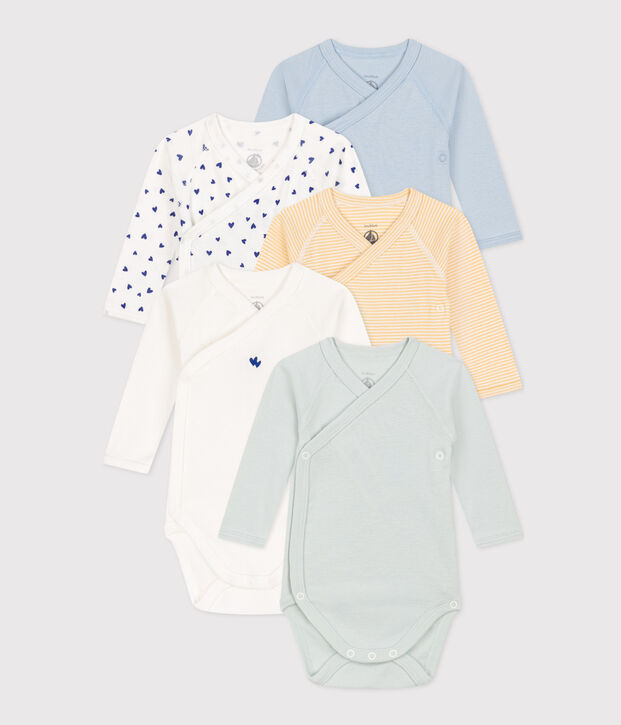 Lot de 5 bodies crois&eacute;s manches longues en coton multicouleur