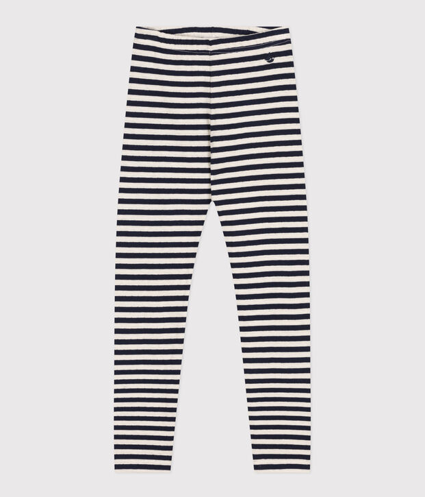 Legging en tubique enfant fille bleu/blanc