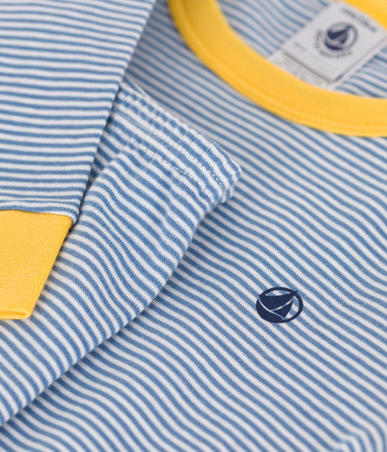 Pyjama ajust&eacute; en coton ray&eacute; enfant bleu/blanc