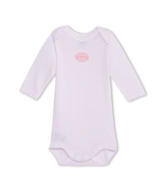 Body bébé fille manches longues à milleraies rose VIENNE/blanc ECUME