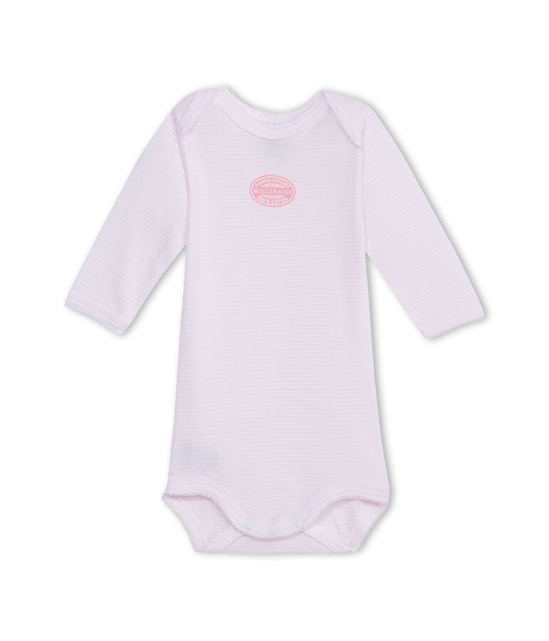 Body b&eacute;b&eacute; fille manches longues &agrave; milleraies rose VIENNE/blanc ECUME