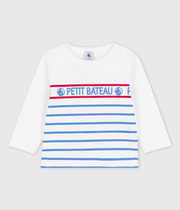 Tee-shirt manches longues en jersey b&eacute;b&eacute; blanc/bleu