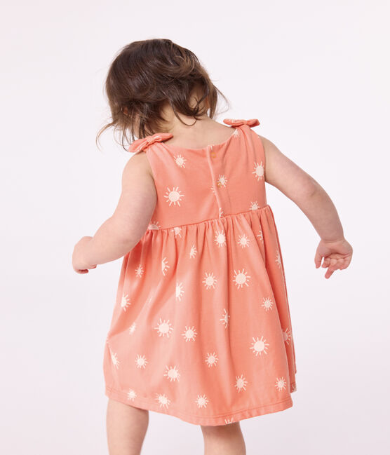 Katoenen mouwloos babyjurkje met zonnetjesprint oranje ABRICOT/ MARSHMALLOW