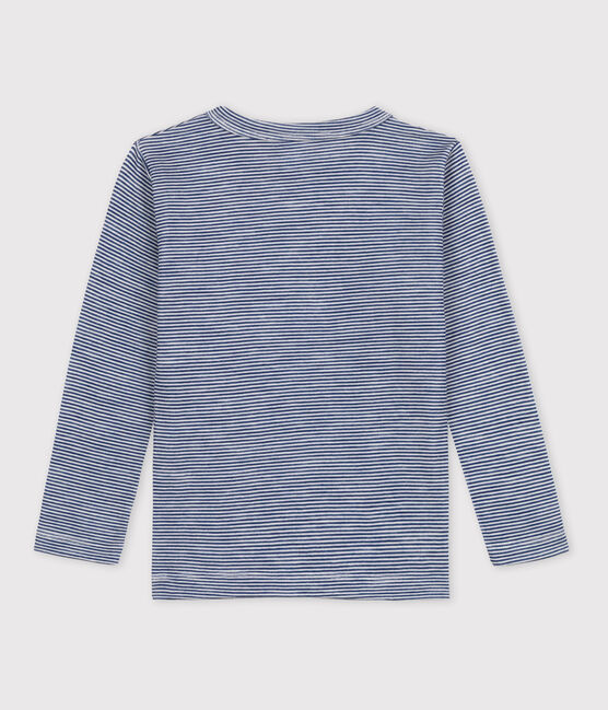 Tee-shirt manches longues milleraies petite fille/petit garçon  en laine et coton bleu MEDIEVAL/blanc MARSHMALLOW