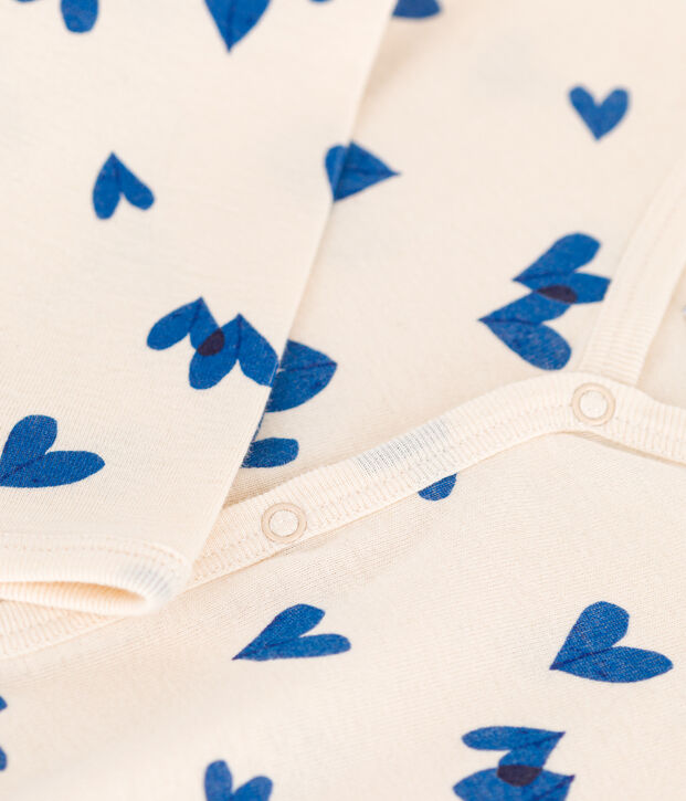 Pyjama b&eacute;b&eacute; coeur bleu en coton &eacute;cru/multicouleur