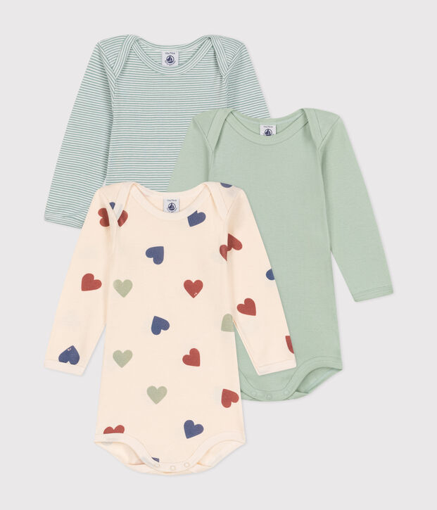 Setje met 3 katoenen body's met lange mouw en drie hartjes voor baby's multicouleur