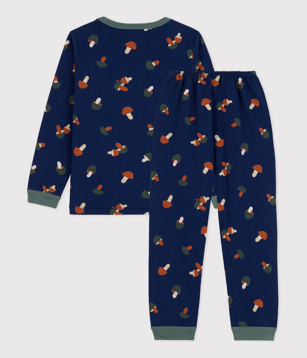 Jongens/meisjespyjama met champignonprint in molton blauw/multicouleur