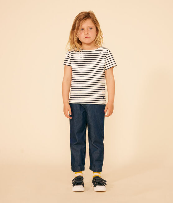 Tee-shirt rayé en jersey flammé enfant fille blanc AVALANCHE/bleu SMOKING