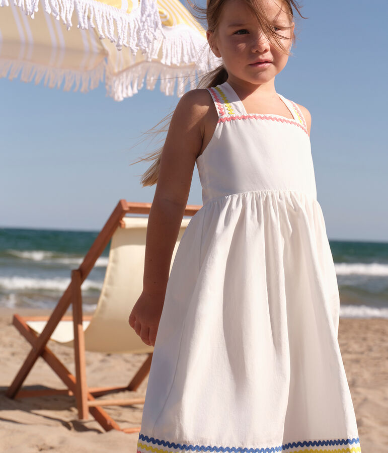 Robe longue &agrave; bretelles enfant en coton blanc