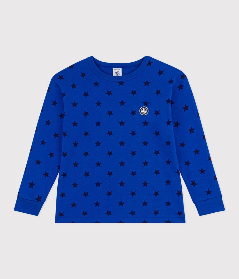 Katoenen T-shirt met lange mouwen en print voor kinderen blauw/blauw