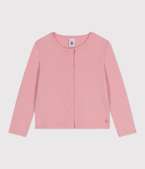 Effen katoenen cardigan voor kinderen roze CHARME