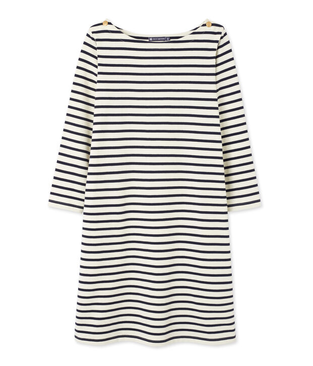 Robe marini&egrave;re femme en jersey lourd blanc/bleu