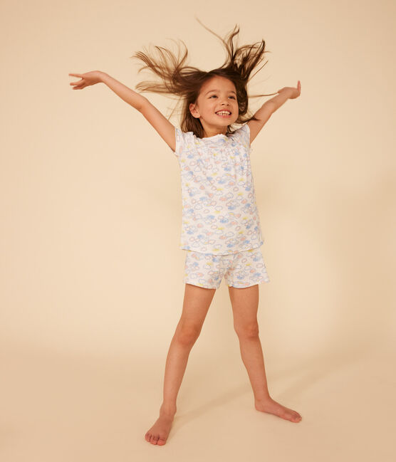 Katoenen pyjamashort met regenboogprint voor kinderen wit MARSHMALLOW/wit MULTICO