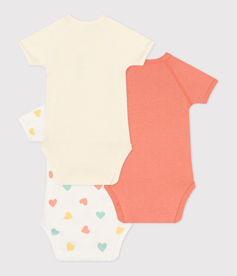 Lot de 3 bodies crois&eacute;s manches courtes en coton coeur b&eacute;b&eacute; multicouleur