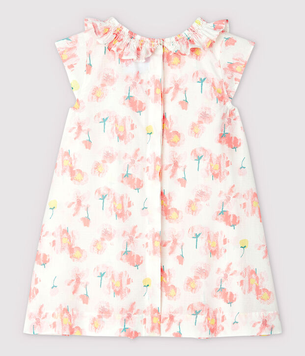 Jurk van popeline met korte mouwen voor babymeisjes wit/multicouleur