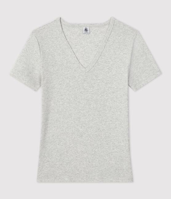 Tee-shirt L'ICONIQUE col V en coton Femme gris BELUGA CHINE