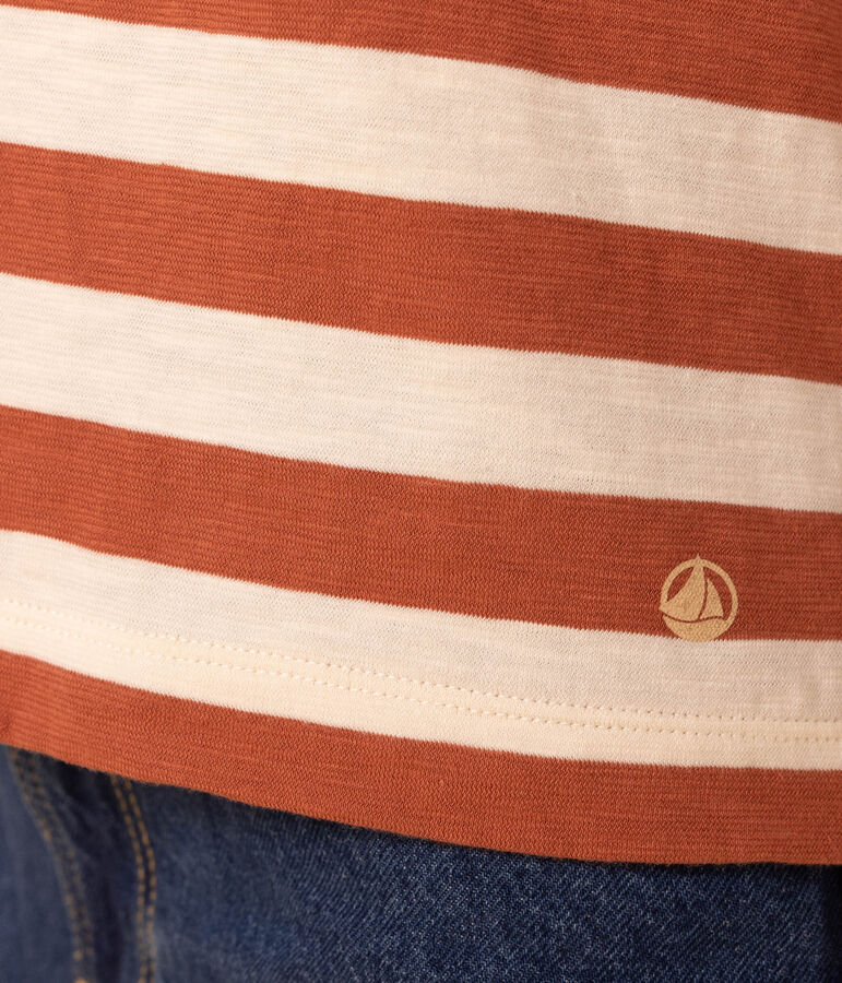 Tee-shirt LE DROIT col rond en coton Femme marron/&eacute;cru