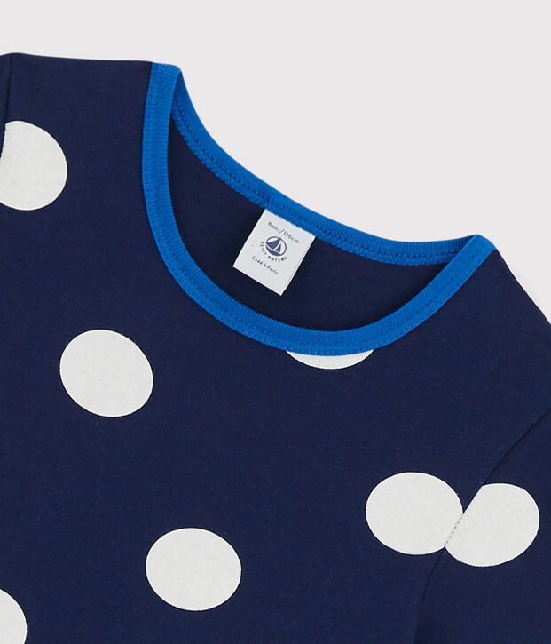 Robe manches courtes en coton enfant fille bleu/blanc