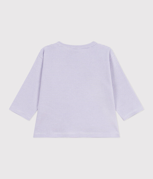Tee-shirt b&eacute;b&eacute; en coton &agrave; manches longues, ray&eacute; violet/blanc
