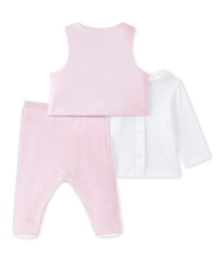 Ensemble b&eacute;b&eacute; fille 3 pi&egrave;ces blanc ECUME/rose VIENNE