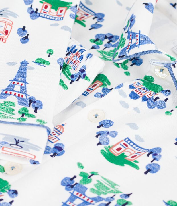 Pyjama boutonn&eacute; enfant en coton imprim&eacute; Paris blanc/multicouleur