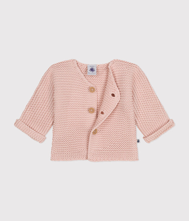 Cardigan en tricot point mousse b&eacute;b&eacute; rose