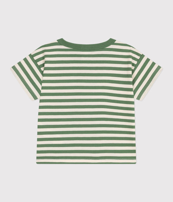 Katoenen T-shirt met korte mouwen en streepjes voor baby's groen PALMERAIE/ AVALANCHE