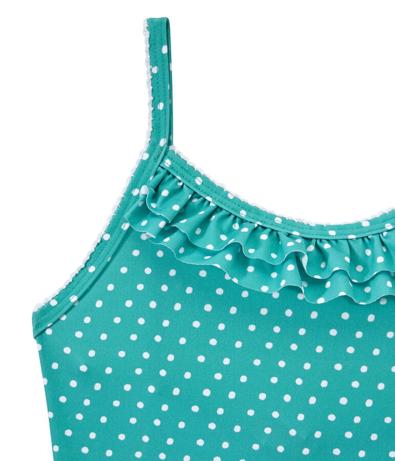 Maillot de bain fille 1 pi&egrave;ce &agrave; pois vert/blanc