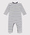 Gestreepte babypyjama van velours wit MARSHMALLOW/blauw SMOKING