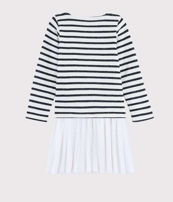 Robe manches longues enfant fille blanc MARSHMALLOW/ SMOKING ARGENT BRILLANT