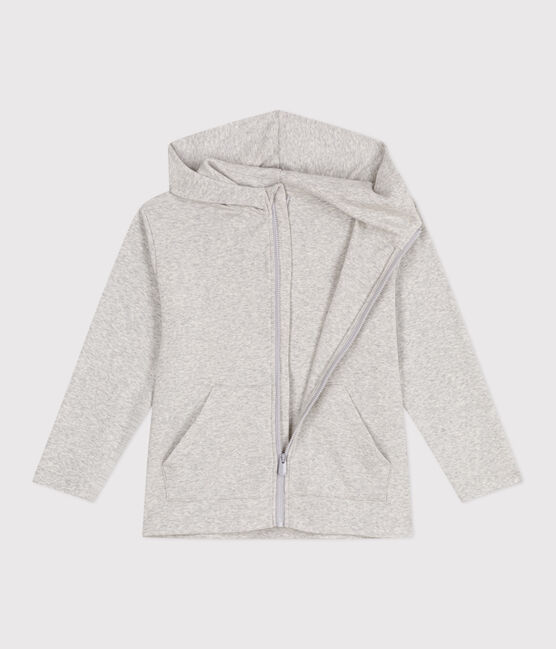 Sweatshirt zippé à capuche enfant en coton uni gris BELUGA CHINE