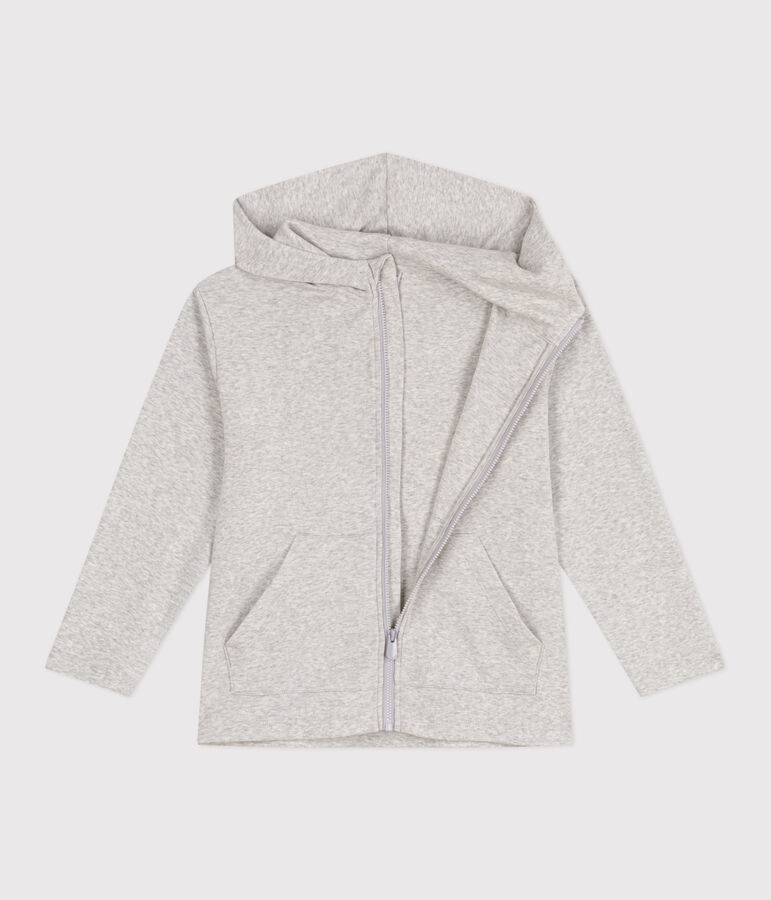 Sweatshirt zipp&eacute; &agrave; capuche enfant en coton uni gris BELUGA CHINE