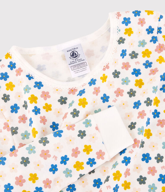 Pyjama snugfit fleurs rétro phosphorescent petite fille en coton blanc MARSHMALLOW/blanc MULTICO