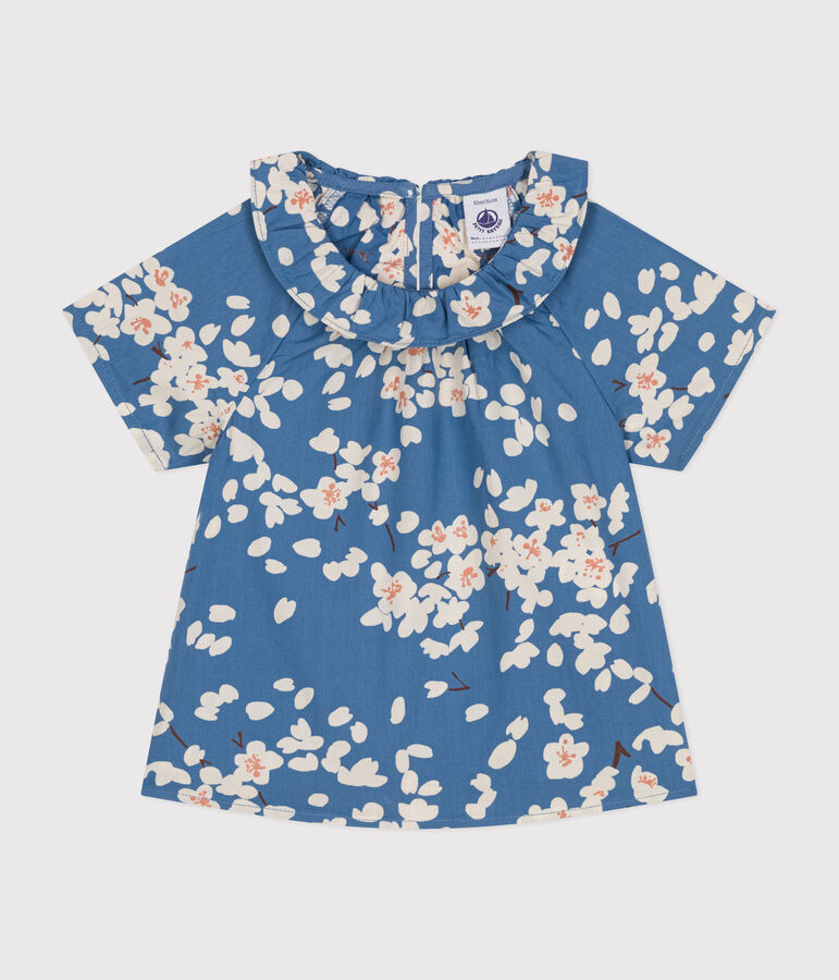 Blouse manches courtes en popeline b&eacute;b&eacute; bleu/multicouleur