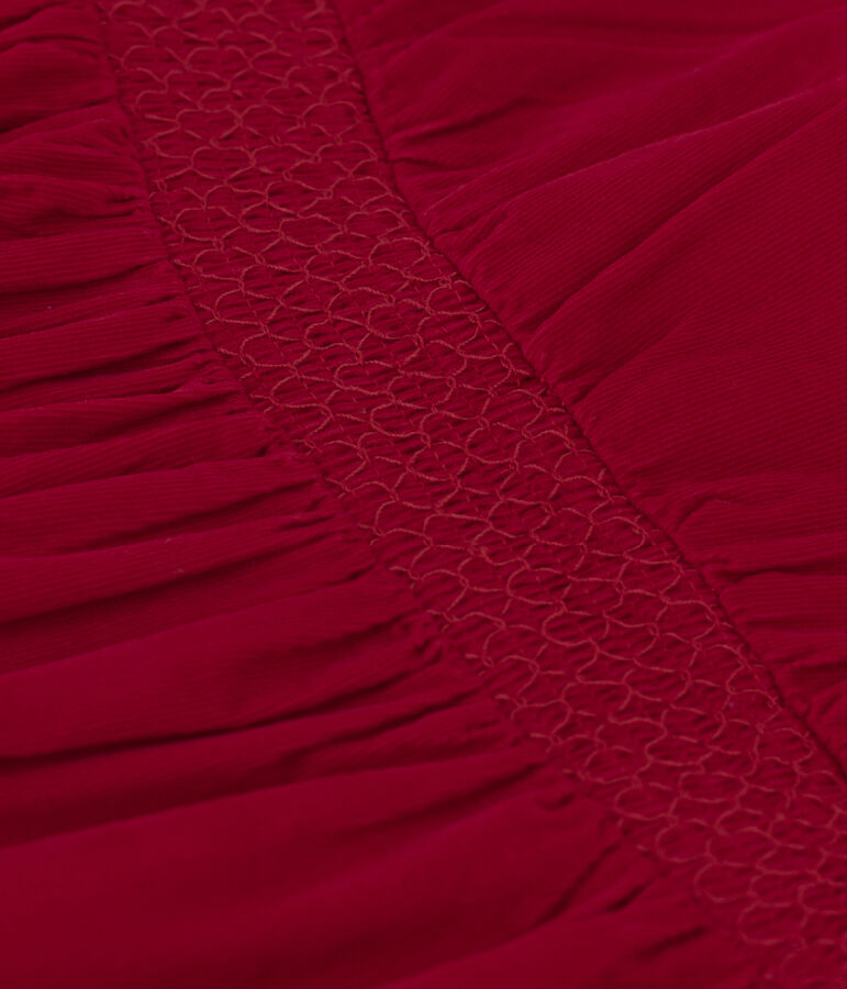 Meisjesjurk met lange mouwen in dun velours rood CORRIDA